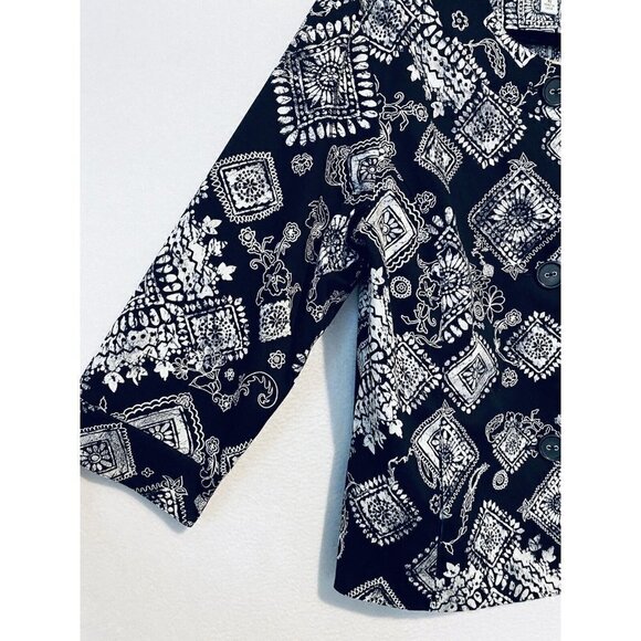 Coldwater Creek Jacket Womens 10 Tile Stamp Print Button Front Lined Black White - Picture 3 of 7